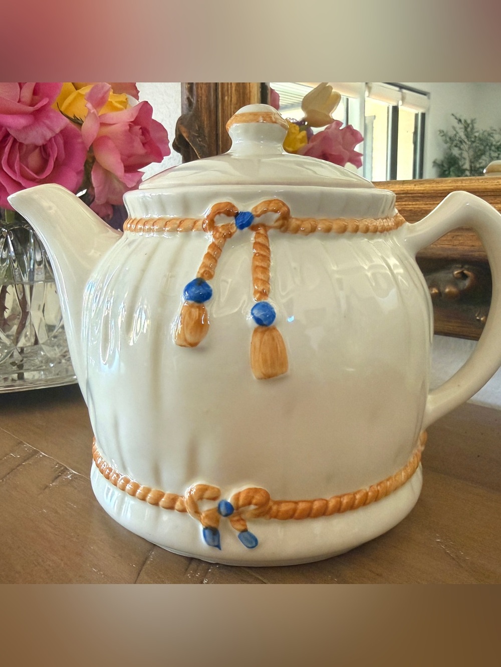 Porcelier 6 Cup Teapot Vitreous China Rope Tassel Cottagecore Tea Pot